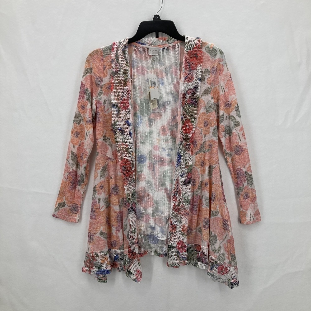Cupio Cardigan Womens Small Floral Open Front Sheer Knit Lightweight Boho Hippie